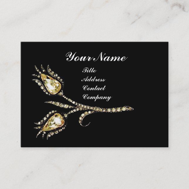 DIAMOND TULIPS DAMASK MONOGRAM ,Black & White Business Card (Front)