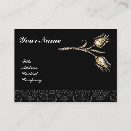 DIAMOND TULIPS DAMASK MONOGRAM Black  White Business Card