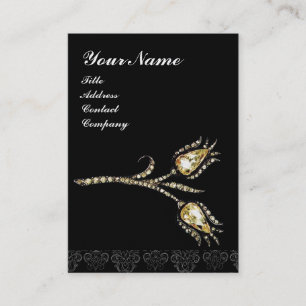 DIAMOND TULIPS DAMASK MONOGRAM ,Black White Pearl Business Card
