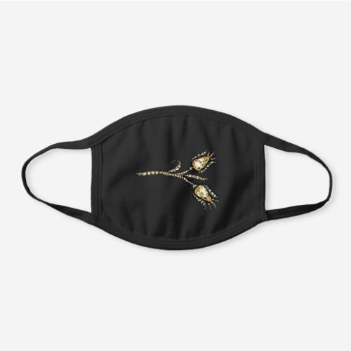 DIAMOND TULIPS IN BLACK Antique Jewels Black Cotton Face Mask