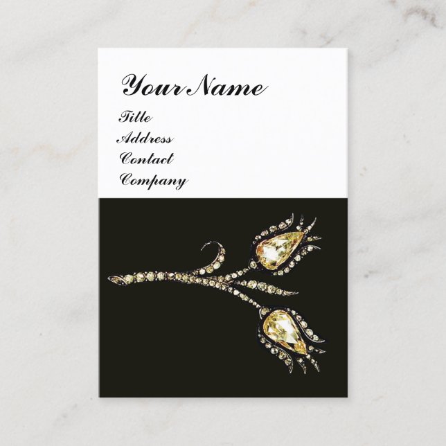 DIAMOND TULIPS MONOGRAM ,Black & White Business Card (Front)