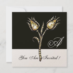 DIAMOND TULIPS MONOGRAM ,Champagne Metallic Invitation