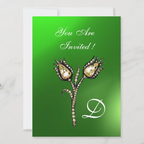 DIAMOND TULIPS MONOGRAM Green Emerald Invitation