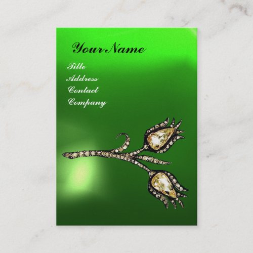 DIAMOND TULIPS MONOGRAM Green Emerald Pearl Business Card