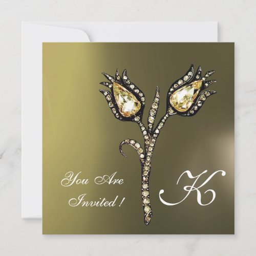 DIAMOND TULIPS MONOGRAM Grey Agate Invitation