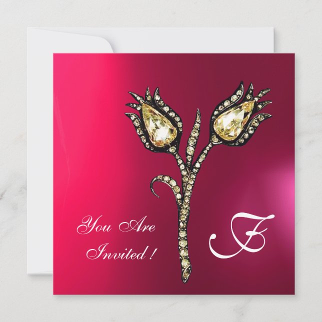 DIAMOND TULIPS MONOGRAM ,Pink Fuchsia Purple Invitation (Front)