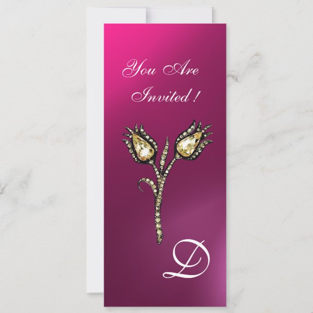 DIAMOND TULIPS MONOGRAM ,Pink Purple Amethyst Invitation (Front)