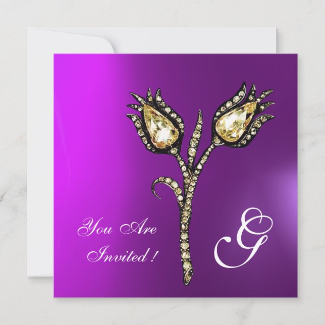 DIAMOND TULIPS MONOGRAM , Purple Violet Invitation (Front)
