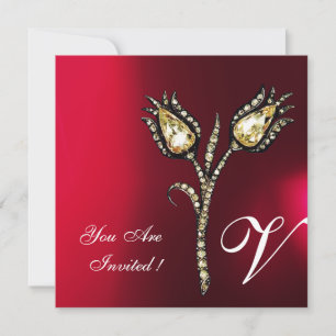 DIAMOND TULIPS MONOGRAM ,Red Burgundy White Invitation