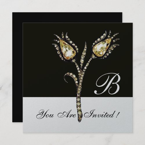 DIAMOND TULIPS MONOGRAM Silver Metallic Invitation