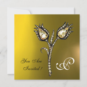 DIAMOND TULIPS MONOGRAM , Yellow Topaz Invitation