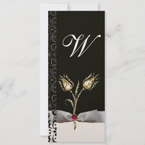 DIAMOND TULIPS Pink Black White Damask Monogram Invitation