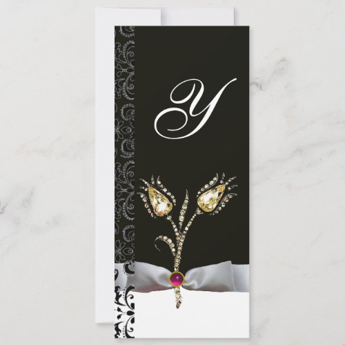 DIAMOND TULIPS Pink Black White Damask Monogram Invitation