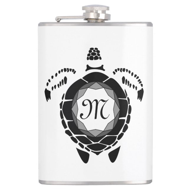 Diamond Turtle Shellback Monogram Flask (Front)