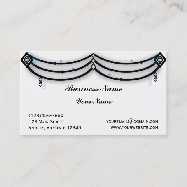 Diamond Valance in Black and Aqua Business Card (Front)