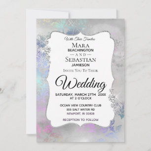 ~ Diamond Vintage Watercolor Silver Gray Wedding Invitation