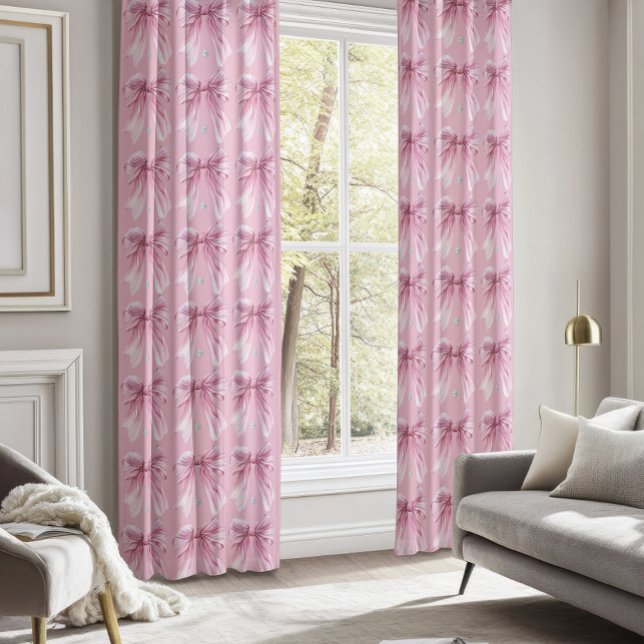Diamond watercolor Pink Coquette Bow  Blackout Curtains (Creator Uploaded)