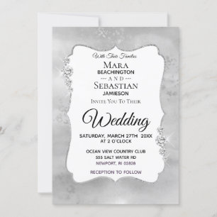 ~ Diamond Watercolor Silver Gray Wedding Invitation