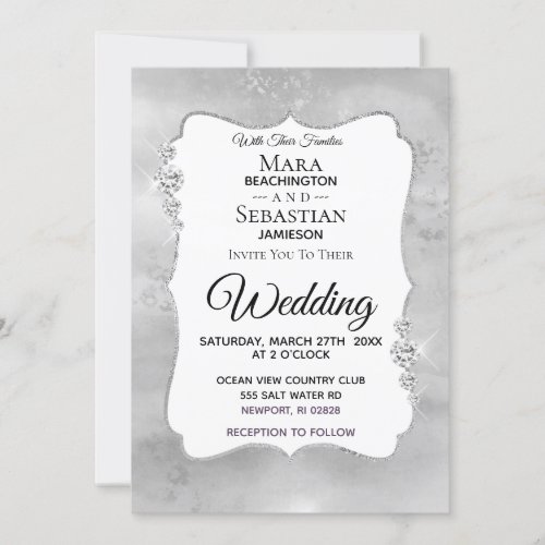~ Diamond Watercolor Silver Gray   Wedding Invitation