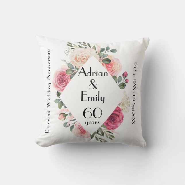 Diamond Wedding 60 Years Anniversary Commemorative Throw Pillow (Front)