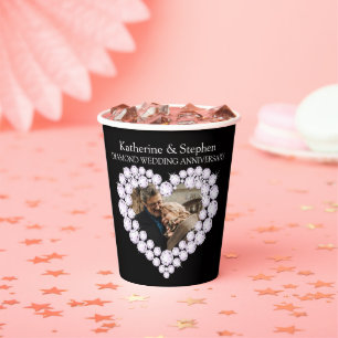Diamond wedding anniversary 60th photo black paper cups