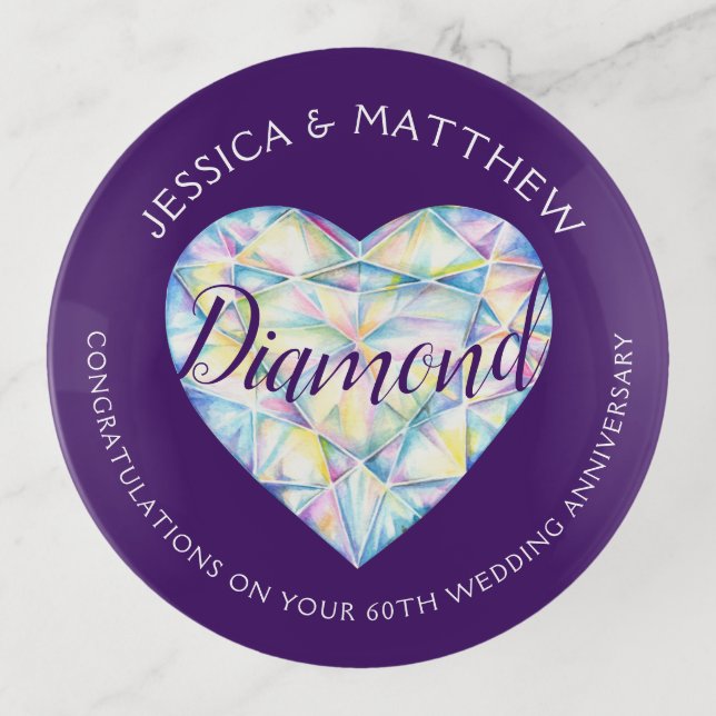 Diamond Wedding Anniversary custom names Trinket Tray (Front)