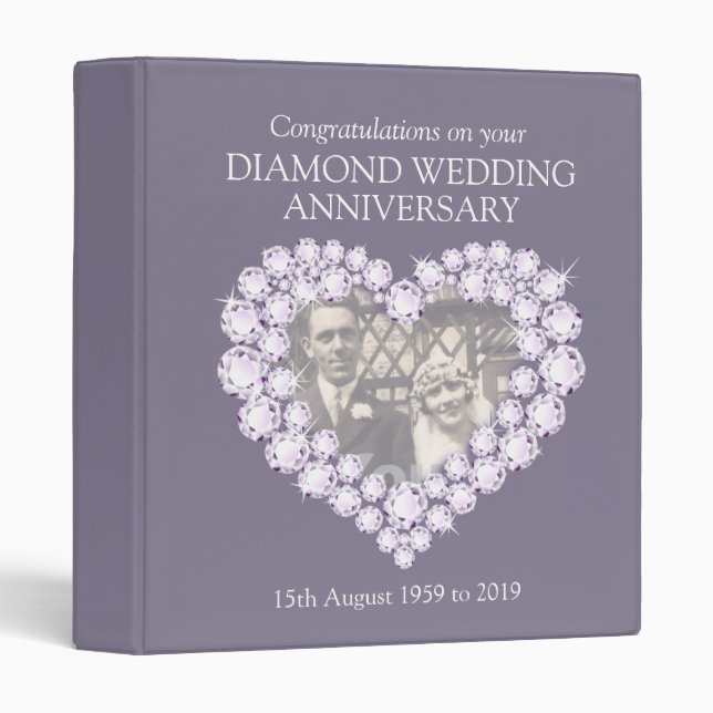 Diamond wedding anniversary grey photo folder (Front/Spine)