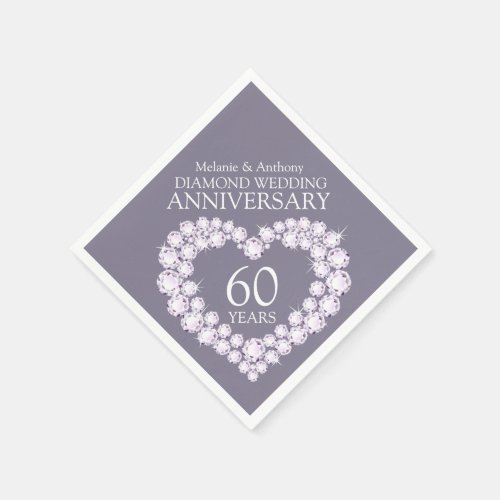 Diamond Wedding Anniversary heart name napkins