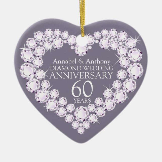 Diamond Wedding Anniversary heart ornament (Front)