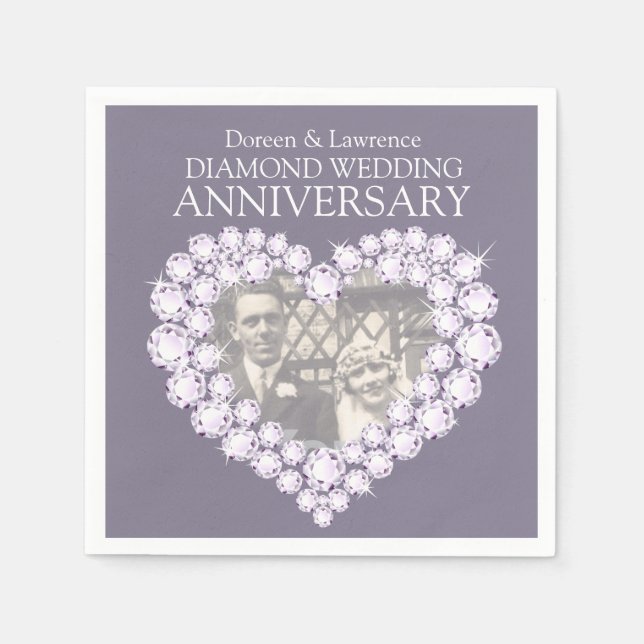 Diamond Wedding Anniversary heart photo napkins (Front)