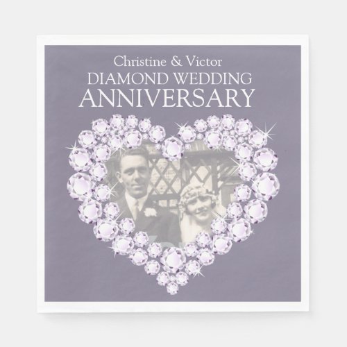 Diamond Wedding Anniversary heart photo napkins