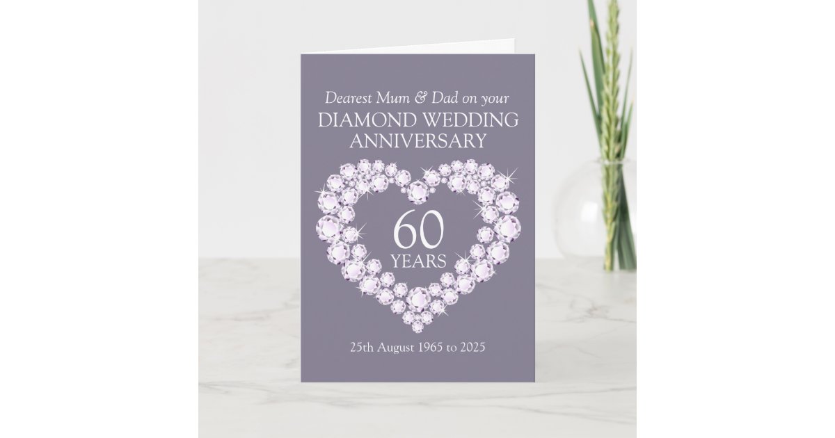 Pretty 60th Diamond Wedding Anniversary Card - 60 Years - Heart - Diamond  Wedding Anniversary