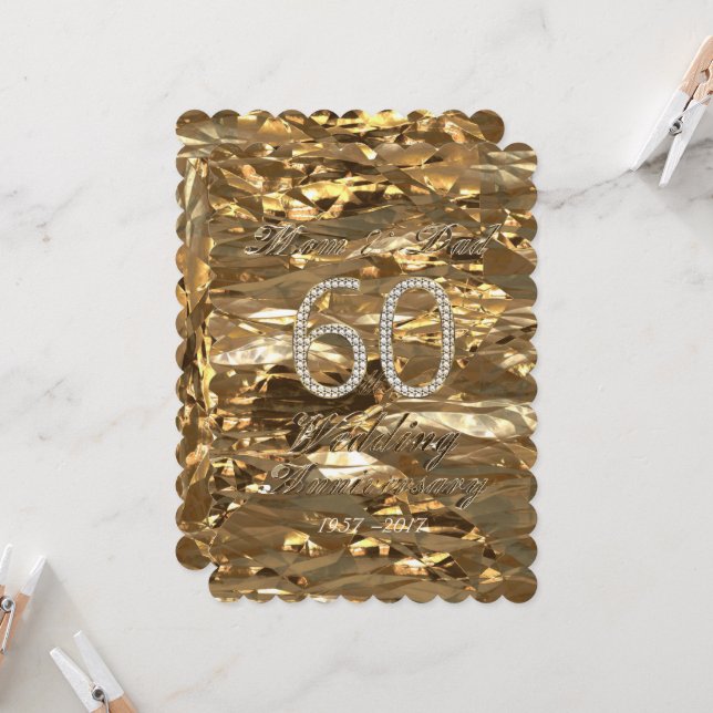 Diamond Wedding Anniversary Parents Gold Elegant Card (Front/Back In Situ)