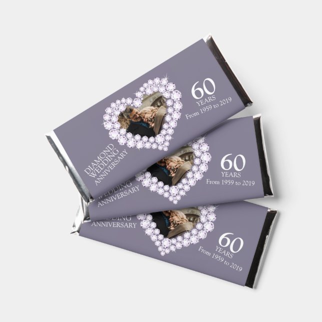 Diamond wedding anniversary photo heart  hershey bar favors (Front)