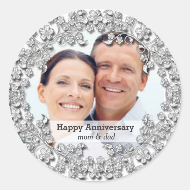 Diamond Wedding Anniversary with a photo Classic Round Sticker (Front)