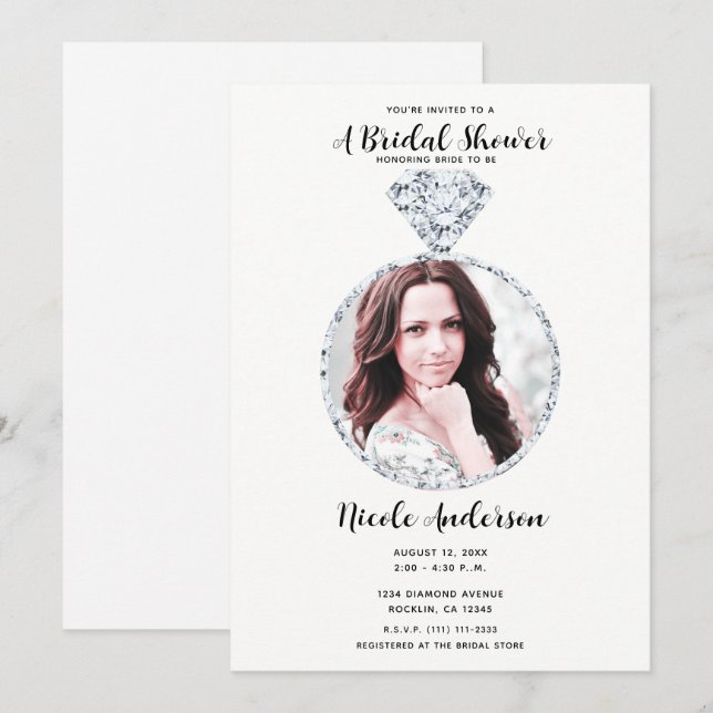 Diamond Wedding Bling Ring Bridal Shower Photo Invitation (Front/Back)