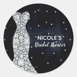 Diamond Wedding Dress Modern Blue Bridal Shower Classic Round Sticker