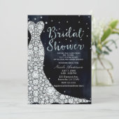Diamond Wedding Dress Modern Blue Bridal Shower Invitation (Standing Front)