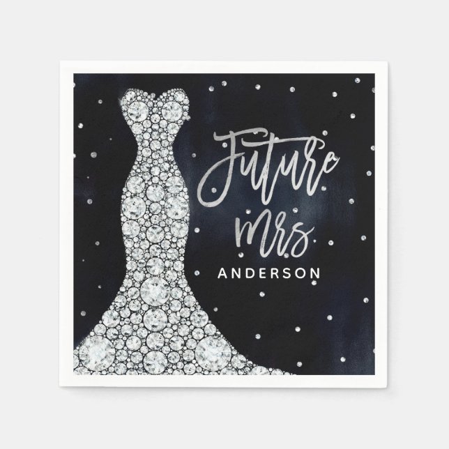 Diamond Wedding Dress Modern Blue Bridal Shower Napkins (Front)