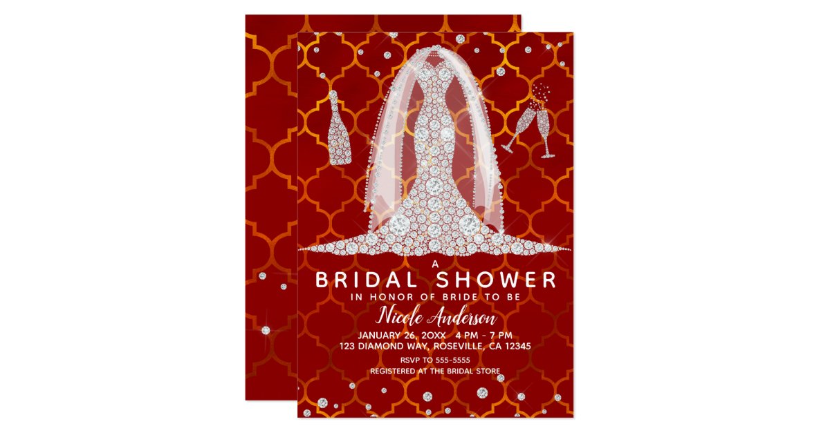 Diamond Wedding Dress Red Indian Bridal Shower Invitation Zazzle Com