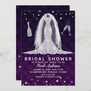 Diamond Wedding Dress Royal Purple Bridal Shower Invitation