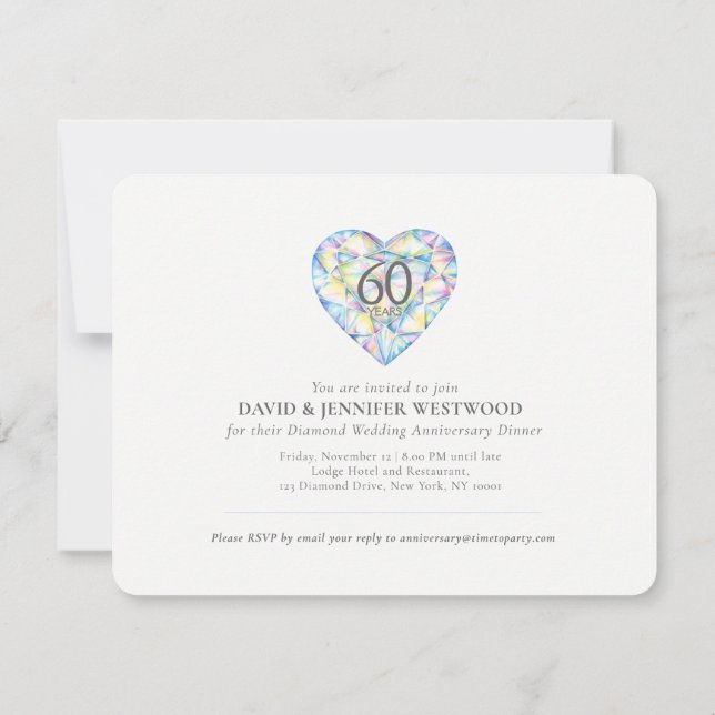 Diamond wedding love so strong heart watercolor in invitation (Back)