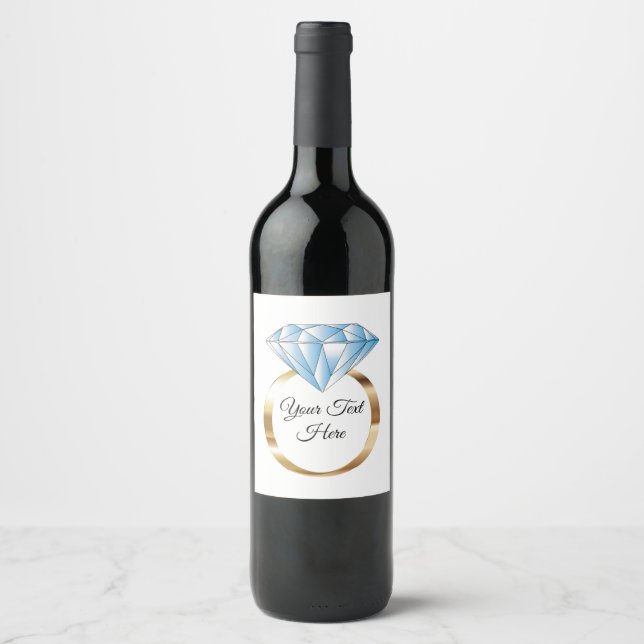 Diamond Wedding Ring Custom Text Wine Label (Front)