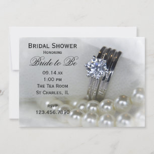 Diamond Wedding Rings and Pearls Bridal Shower Invitation