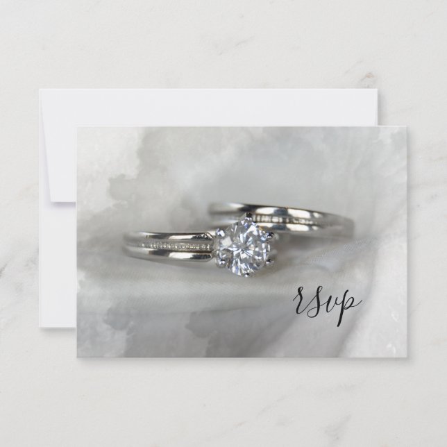 Diamond Wedding Rings on Gray RSVP Card (Front)