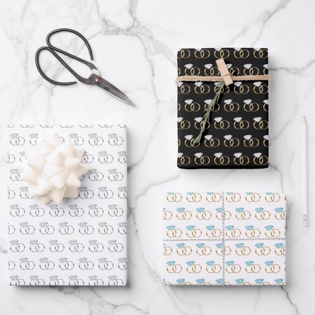 Diamond Wedding Rings Pattern Wrapping Paper Sheets (Front)