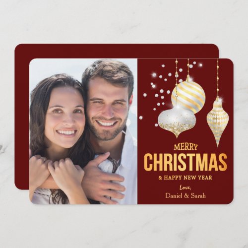 Diamond White Gold Christmas Tree Bulbs Photo Holiday Card