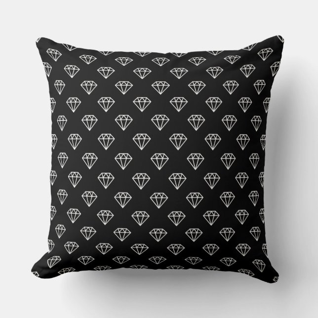 Diamond - White on Black Throw Pillow (Front)