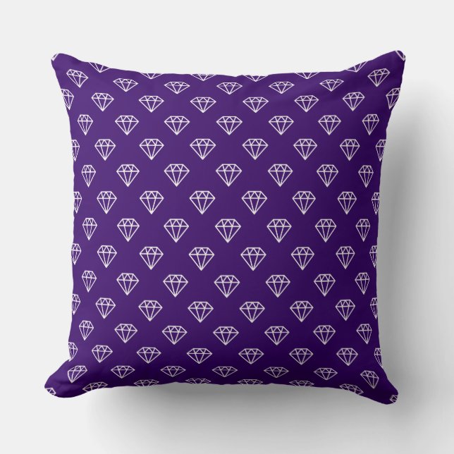 Diamond - White on Deep Purple Throw Pillow (Front)