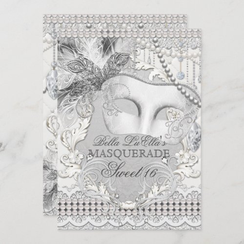 Diamond White Pearl Masquerade Invitation